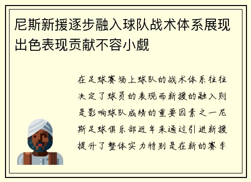 尼斯新援逐步融入球队战术体系展现出色表现贡献不容小觑